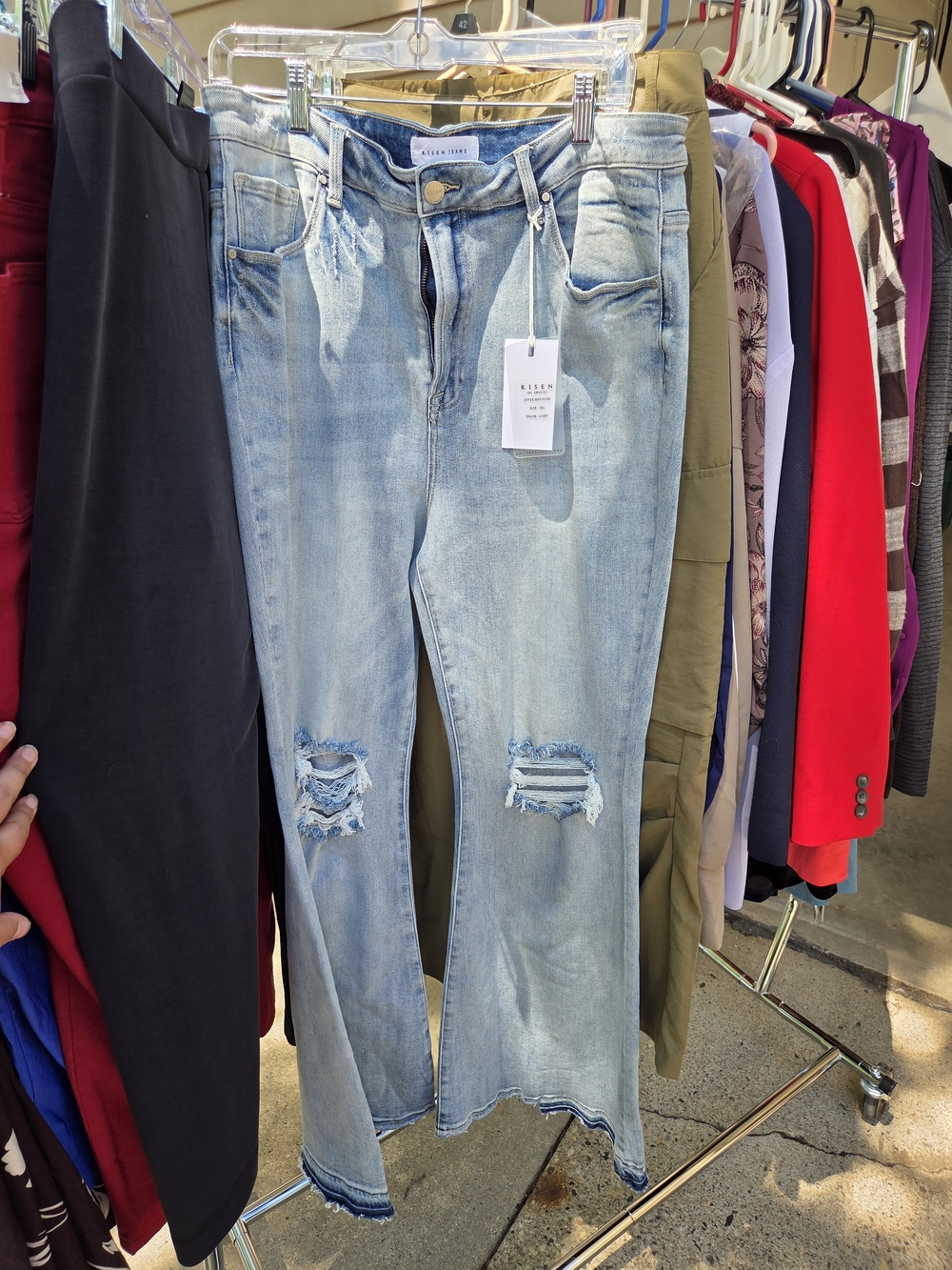 Alison Tays Light Blue Distressed Flare Jeans
